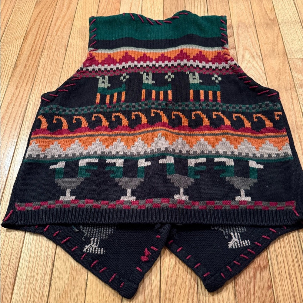 VTG Llama Peruvian Floral Knit Cardigan Decorative Concho Silver Buttons Ranch - Picture 2 of 7